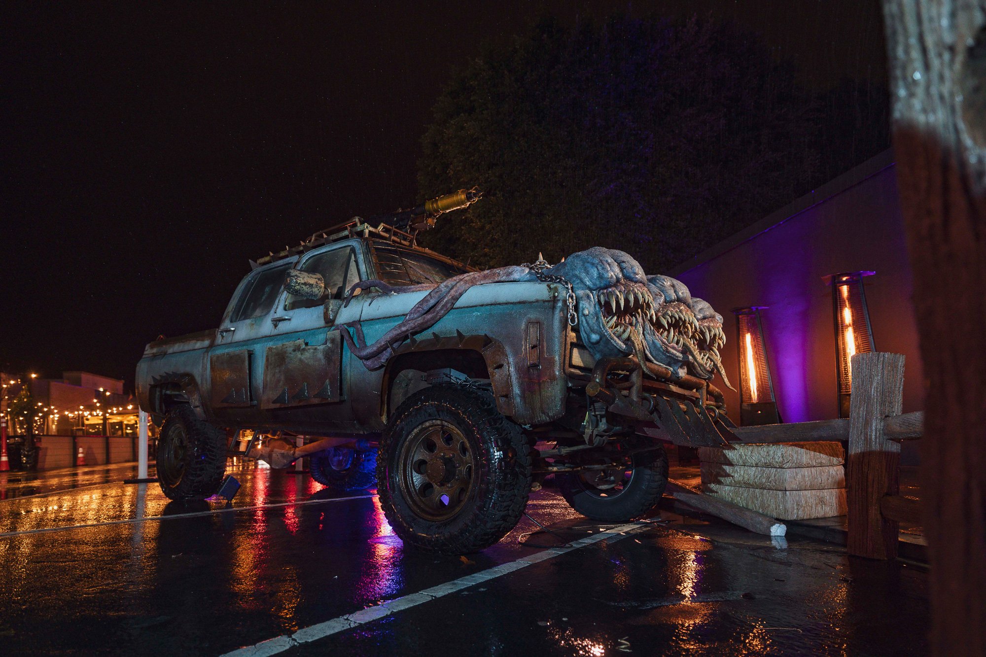 Custom vehicle installation at the entrance.