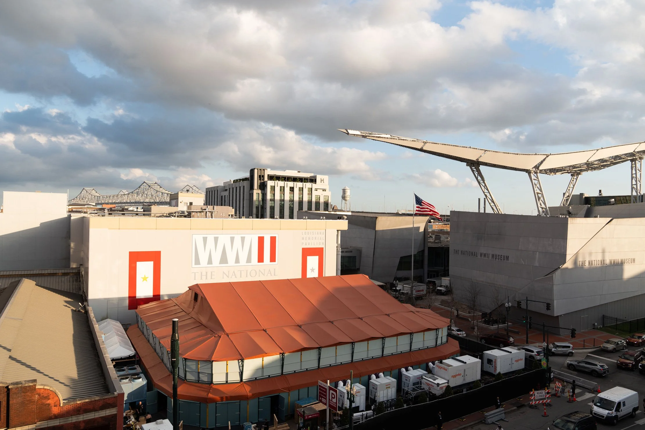 Exterior event setup for the NFL Commissioner’s Party in New Orleans.