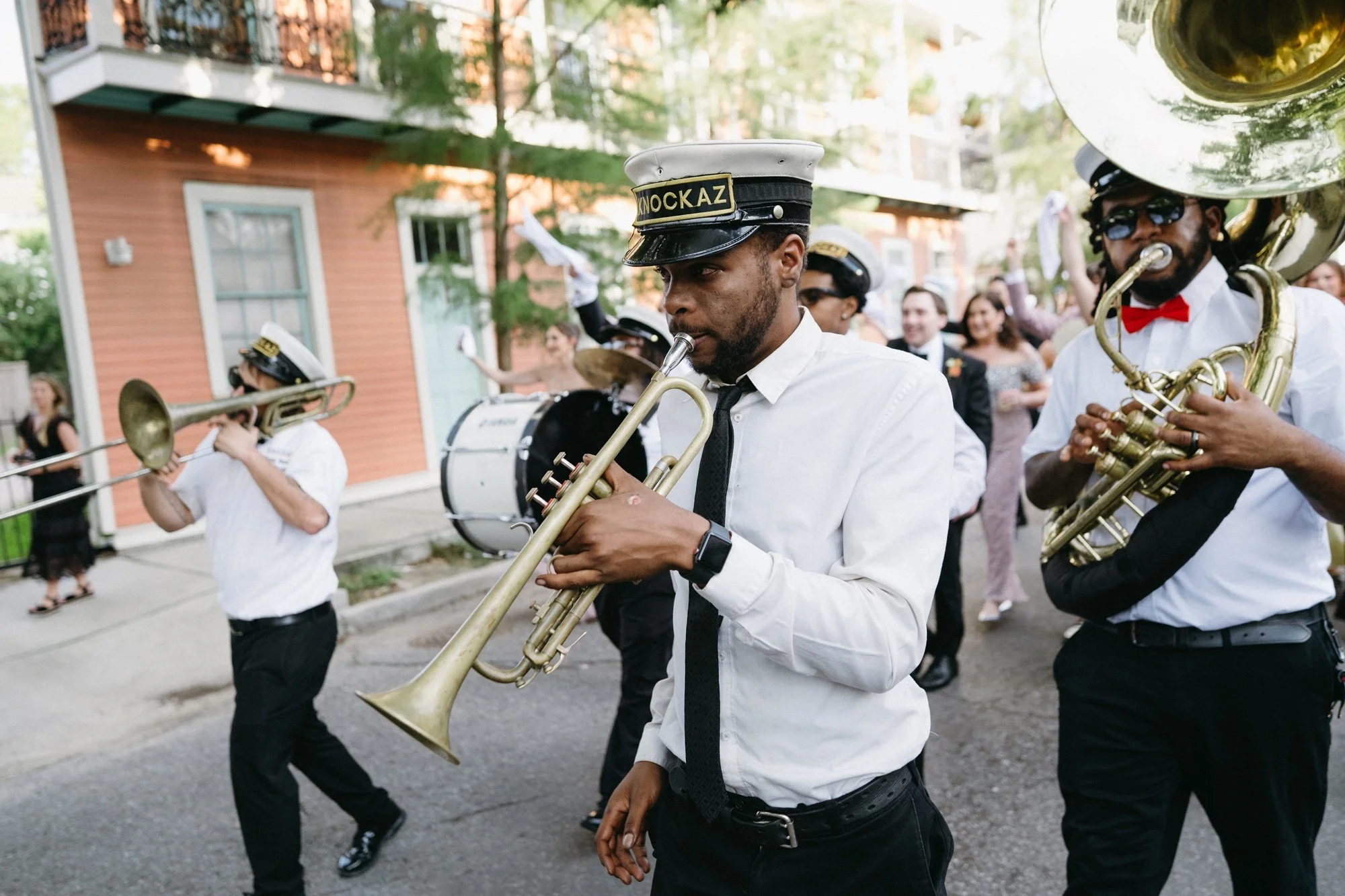 Trombone player performing during the wedding festivities.