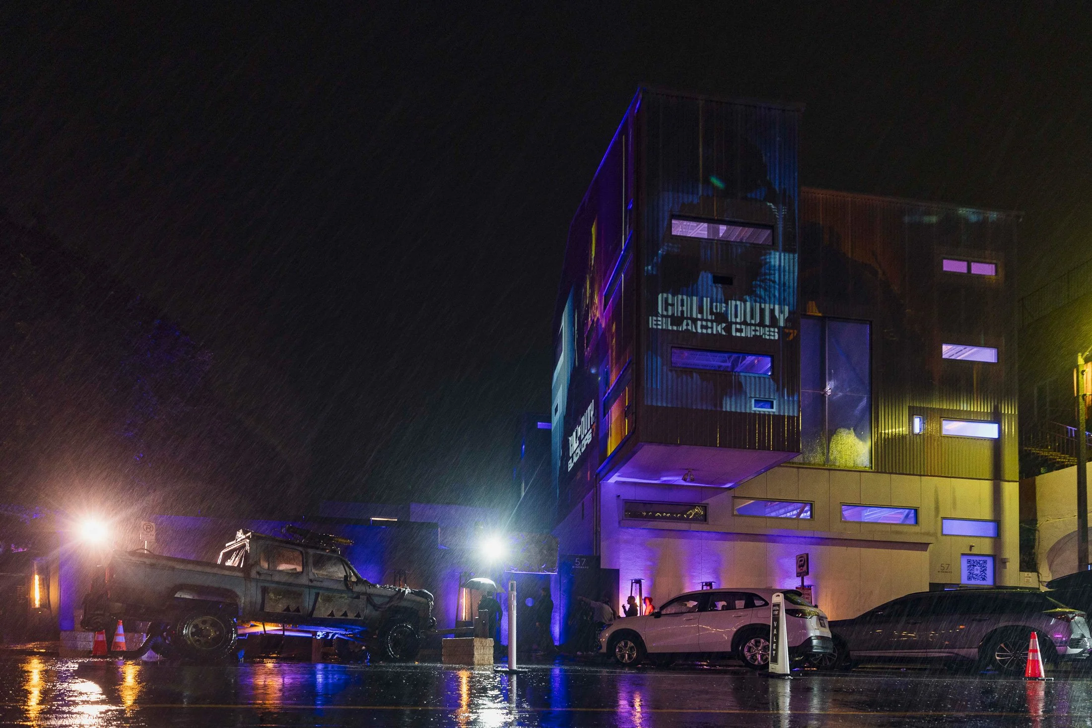 57 Windward transformed with projections, lighting, and Black Ops 7 visuals.