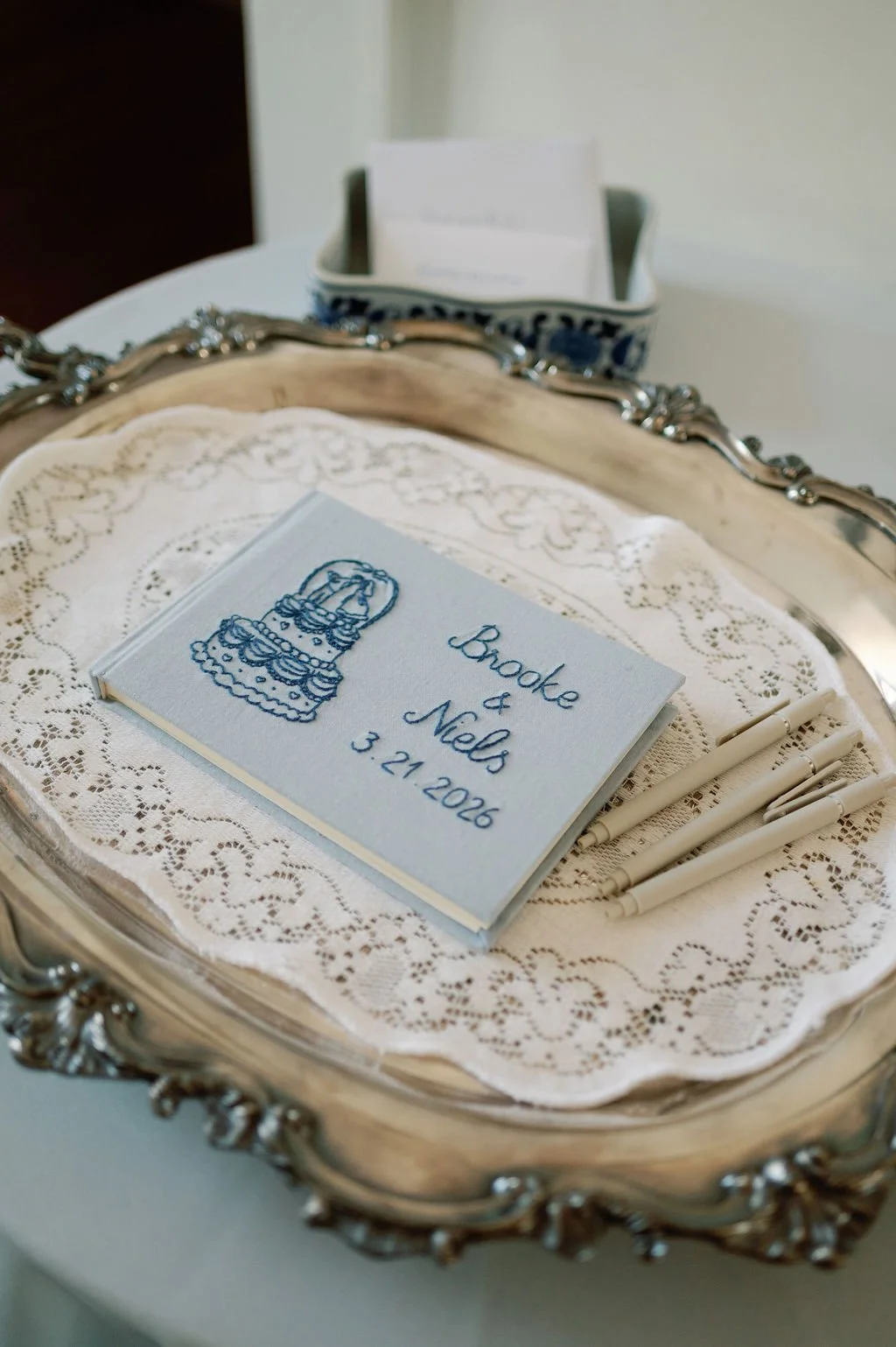 Custom guest book featuring Brooke & Niels’ monogram.
