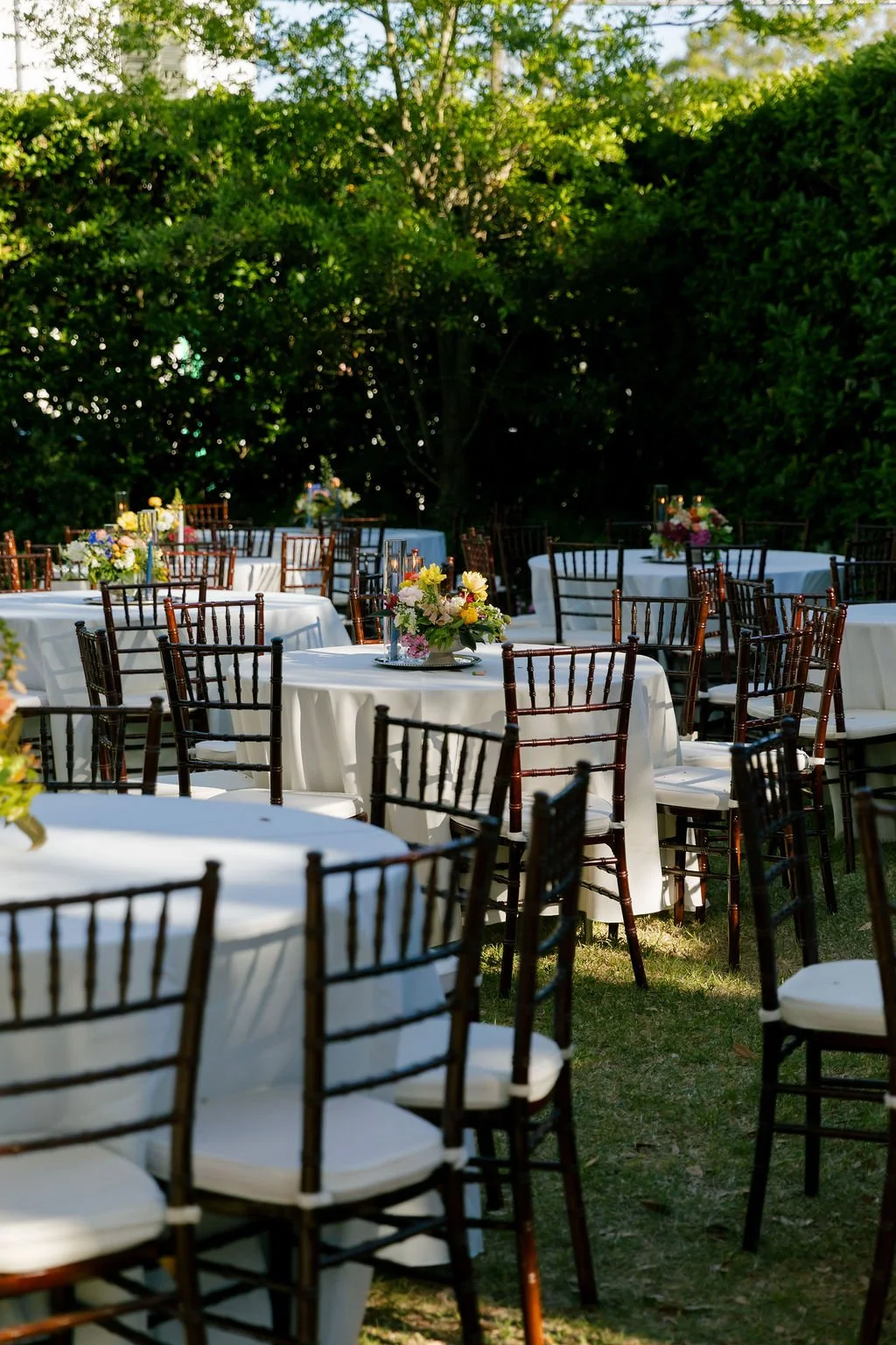 Outdoor reception tables.