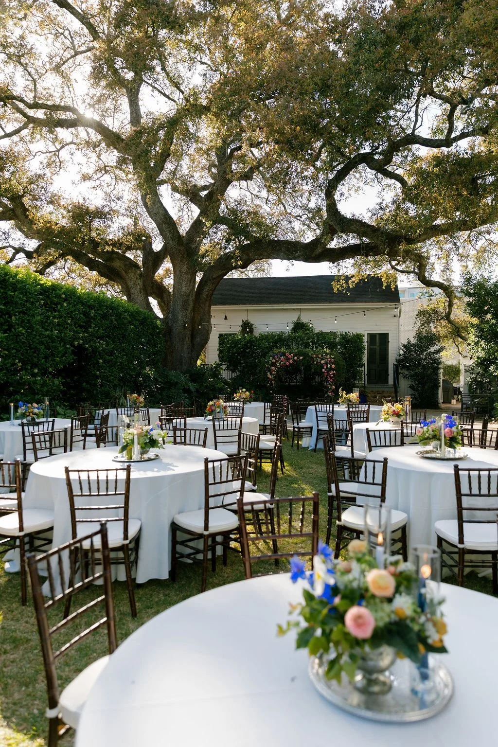 Garden reception setup at The Mazant.