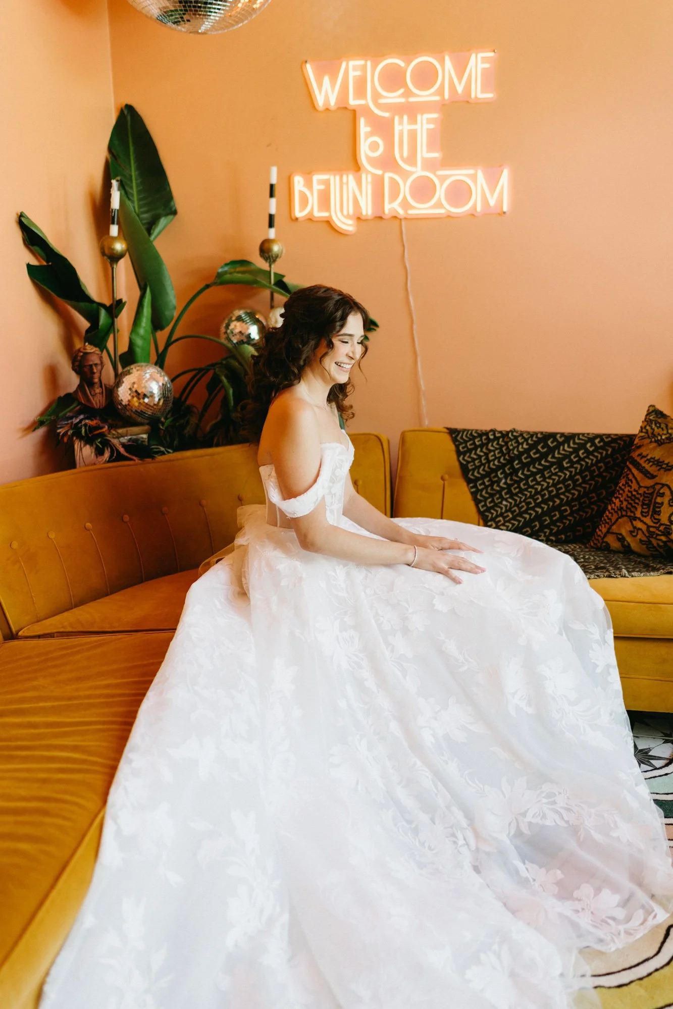 Missy seated in her wedding gown before the ceremony.