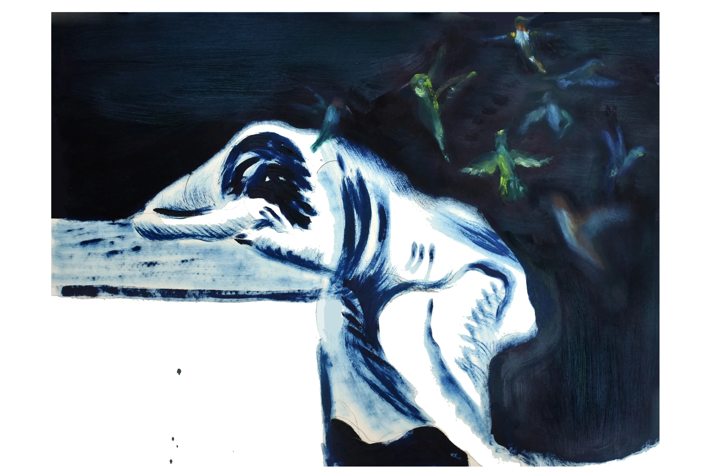 "The Atom of Sleep is Diffusion (After Goya)" , Oil and graphite on paper, 22 x 30, 2018.