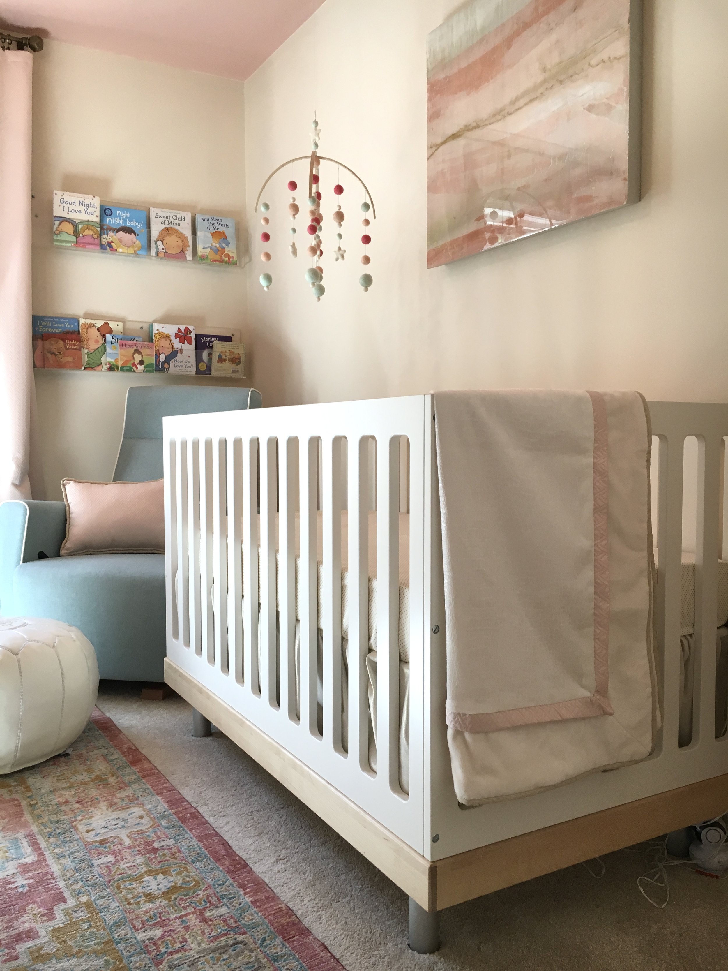Modern Ouef Crib in pale pink nursery-Everly & Monet Interior Design Bethesda MD.JPG