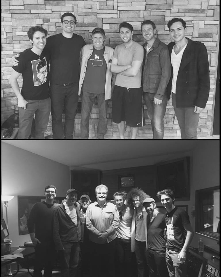 Top photo: Taken at Moon People Studios, Northridge. Bottom photo: Composer Oliver Schnee, singer Johnny Hawthorne, Music Producer Joel Sill, Engineer Bill Schnee, Drummer Rob Humphreys, Bassist Andrew Perusi, Keyboardist Alex Burke. and Alex Sill. Taken at Stagg Street Studios, Van Nuys.