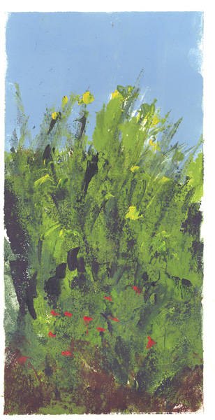 Nancy Gerlach, Summer, monoprint, oil-based Inks, 8x4"