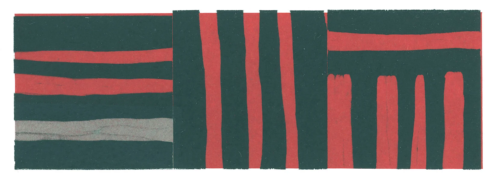Elizabeth Mayor, EET, three wood blocks, double chine collé, oil-based ink, 3x8.75"
