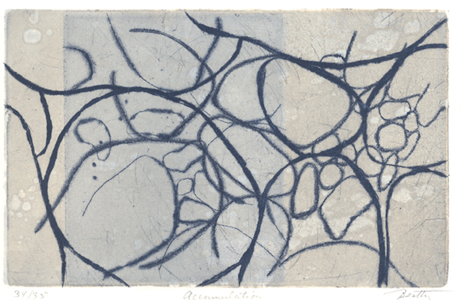 Lois Masor Beatty, Accumulation, monoprint with drypoint, oil-based Ink, 3.75x6"