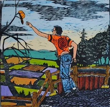 Things Best Given Up, linoleum cut with screen printing 12 x 12"