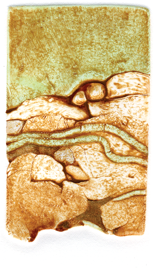 Lynne Barton, Subterra, polyurethane resin-relief plate, 5 x 3"