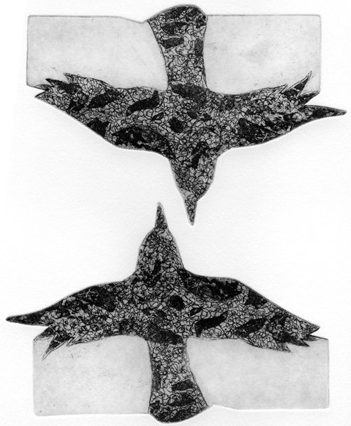 Jennifer Anderson, Passage, shaped plate, hard-ground etching, with aquatint 8x6"