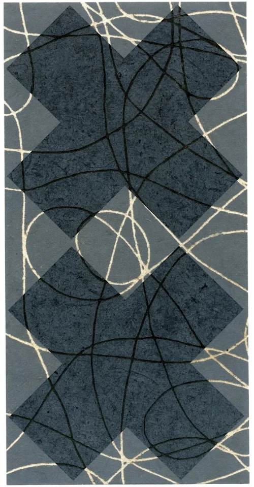 Sheri Hancock-Tomek, Double Negative, monoprint, chine collé, 6.5x3"
