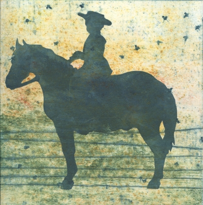 Ella Independence Rides Again, collagraph with stencil, monoprint.