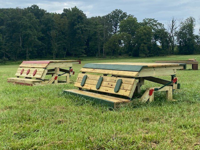  Seneca Valley Pony Club Horse Trials, Maryland. What a great idea! Preliminary table in green and intermediate table in red. Both built with funds from the USEA Foundation Frangible Technology Fund. Course designed by Morgan Rowsell. 