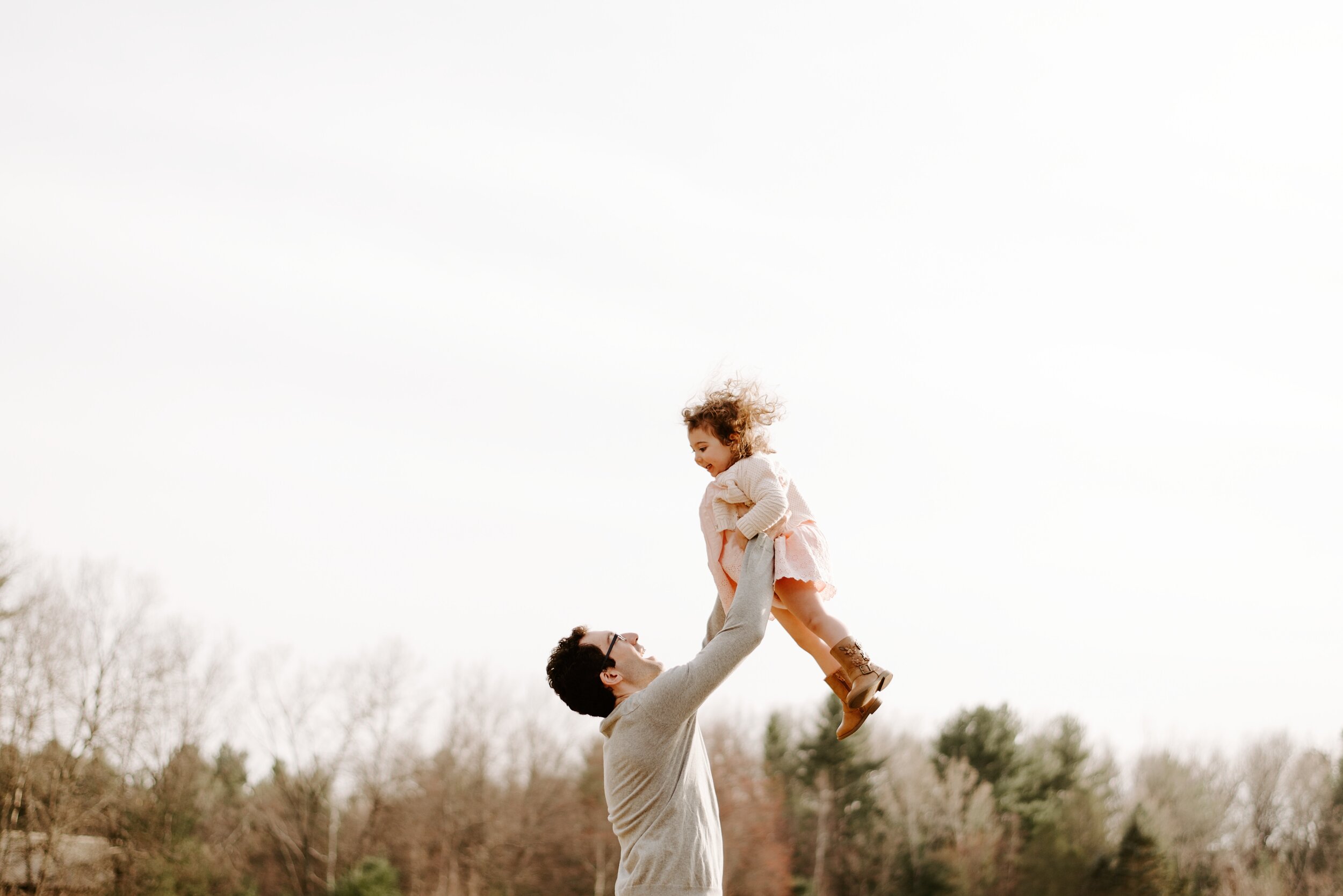 Connecticut New England Outdoors Woodsy Field Family Dad Playing with Daughter Lifestyle Portrait.jpg