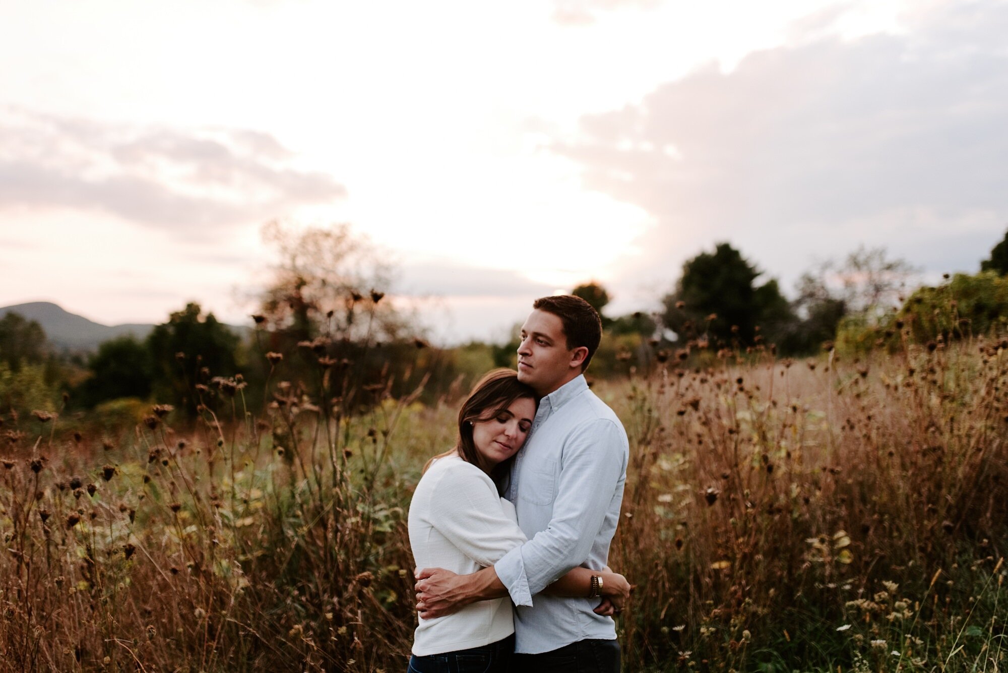 Massachusetts Engagement Session Couples Photos Western MA Sunset Outdoor Tall Grass Wild Field Emotive Intimate Embrace.jpg