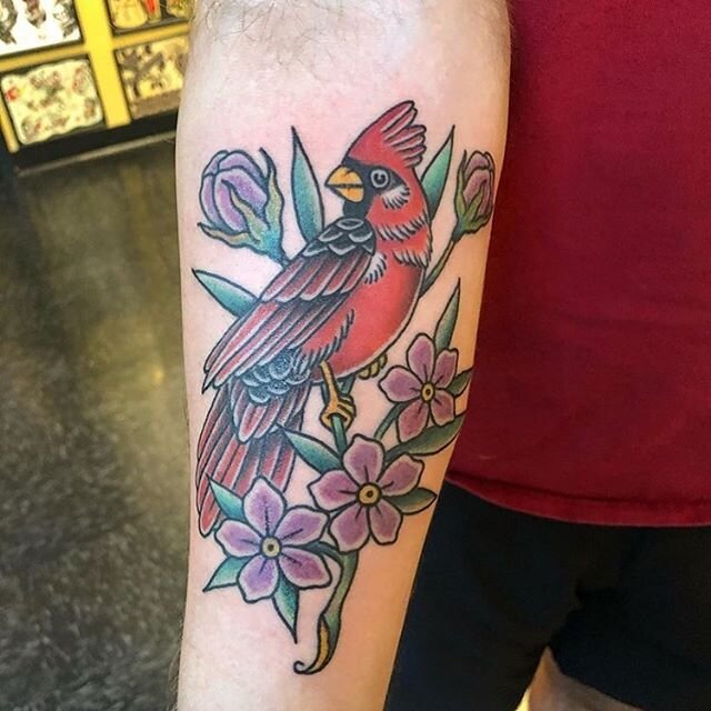 Tattoo uploaded by Tattoodo  cardinal traditional bird flower   Tattoodo