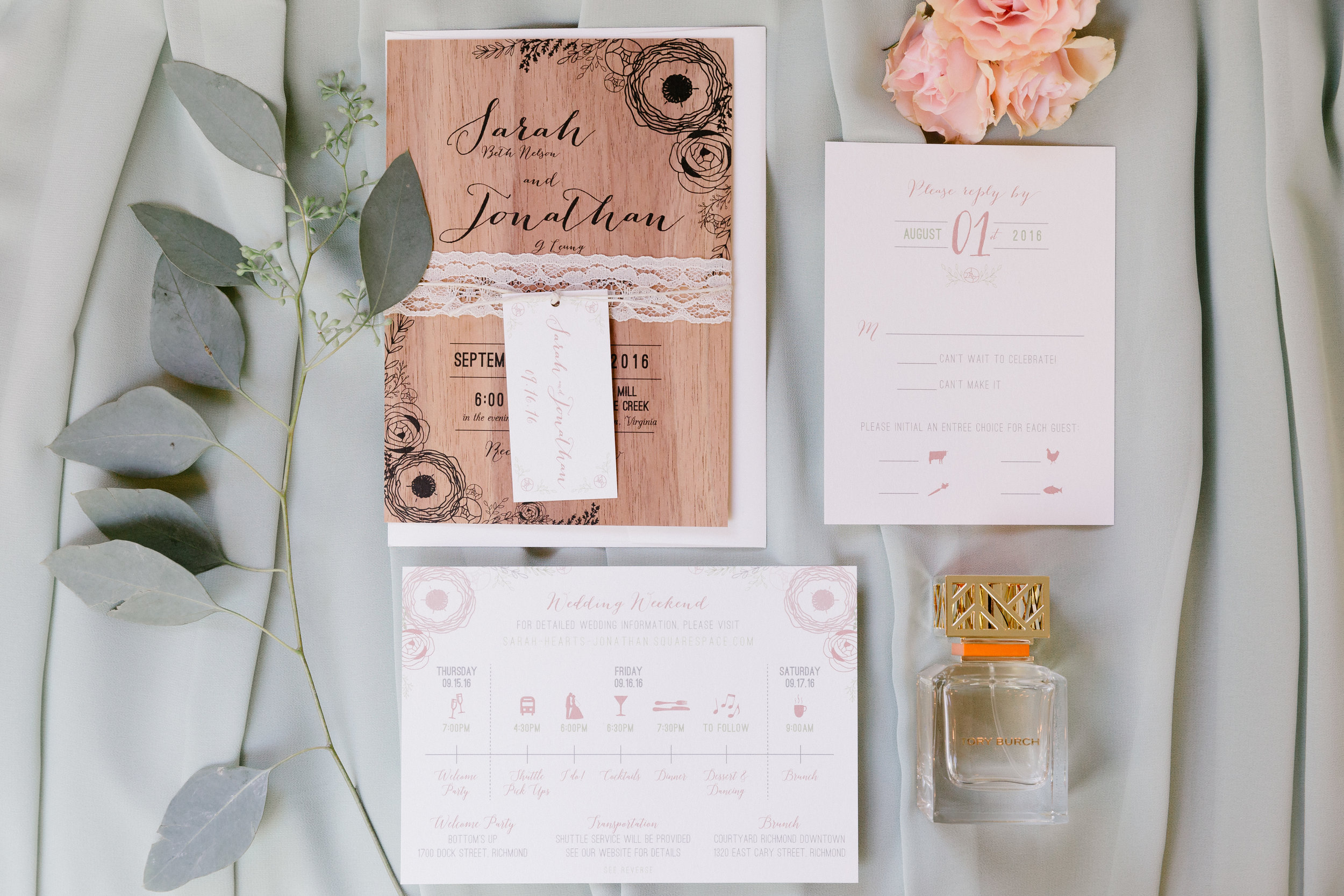 Sarah & Johnathan - Wood and Lace Invitation