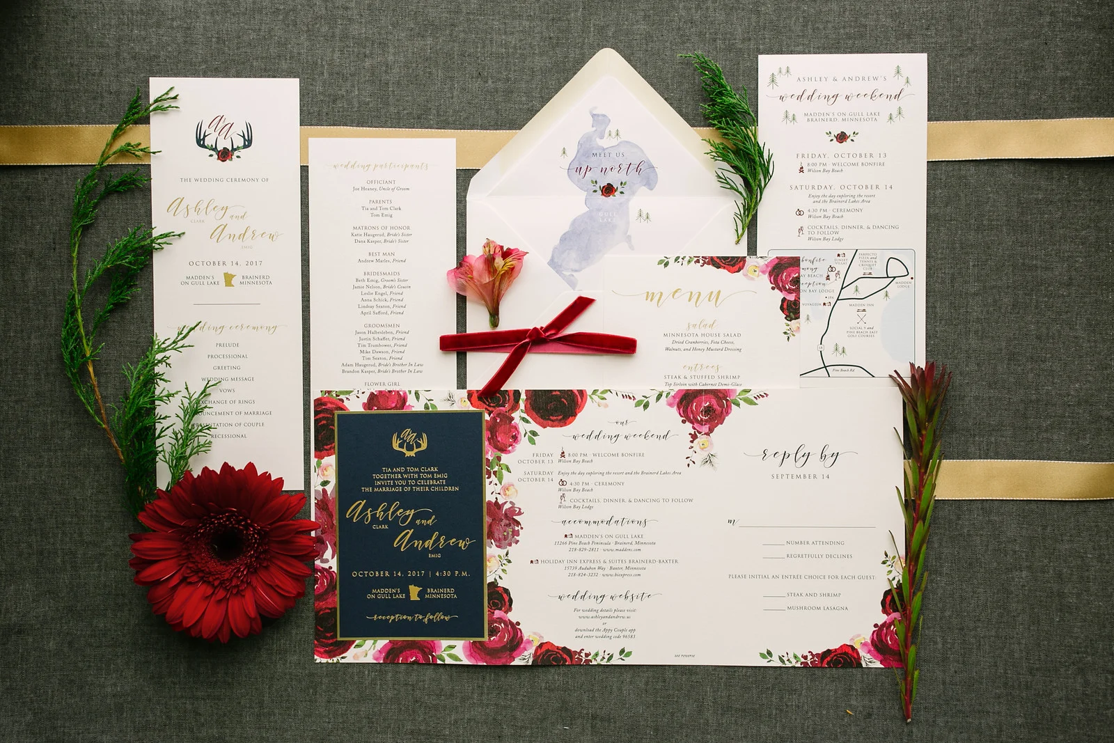 Burgundy and Navy Wedding Invitations