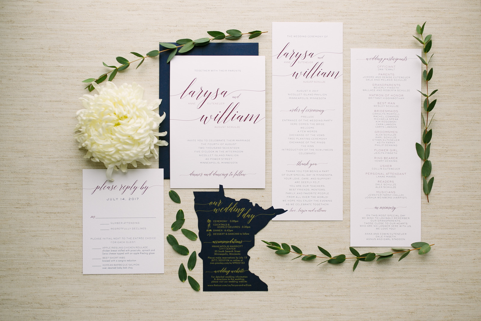 Deep Purple and Navy on an Ivory Background with a little Minnesota love