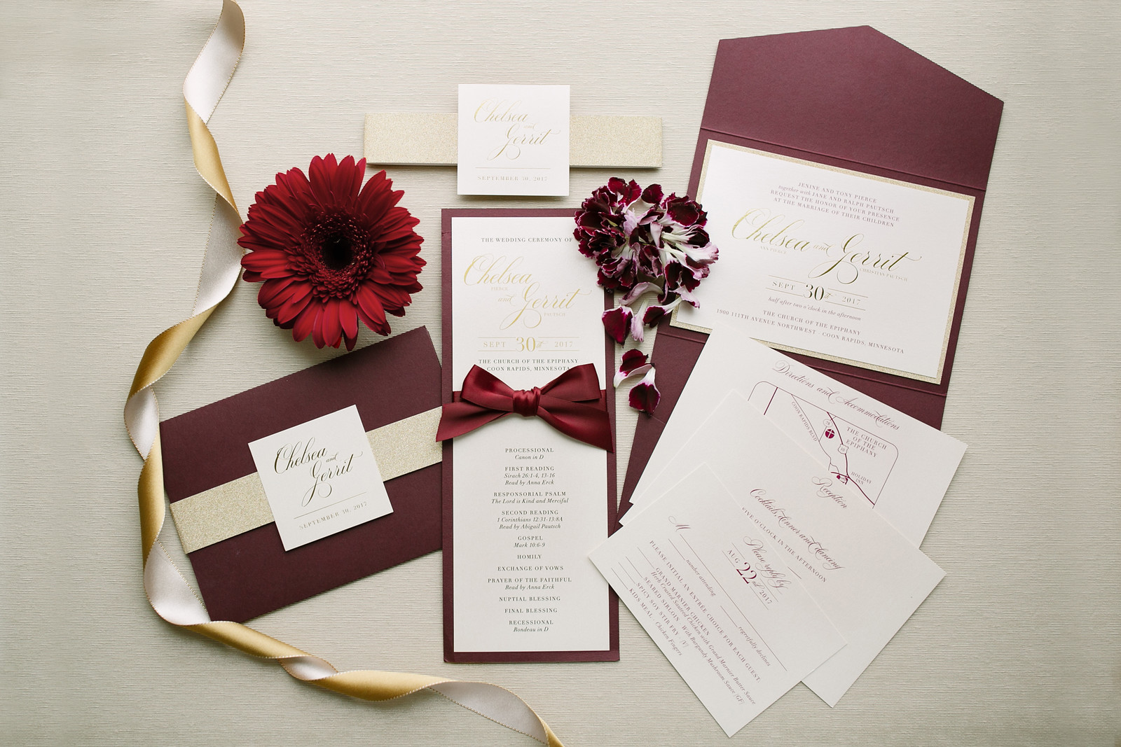 Burgundy, Champagne, and Ivory Invitation Suite