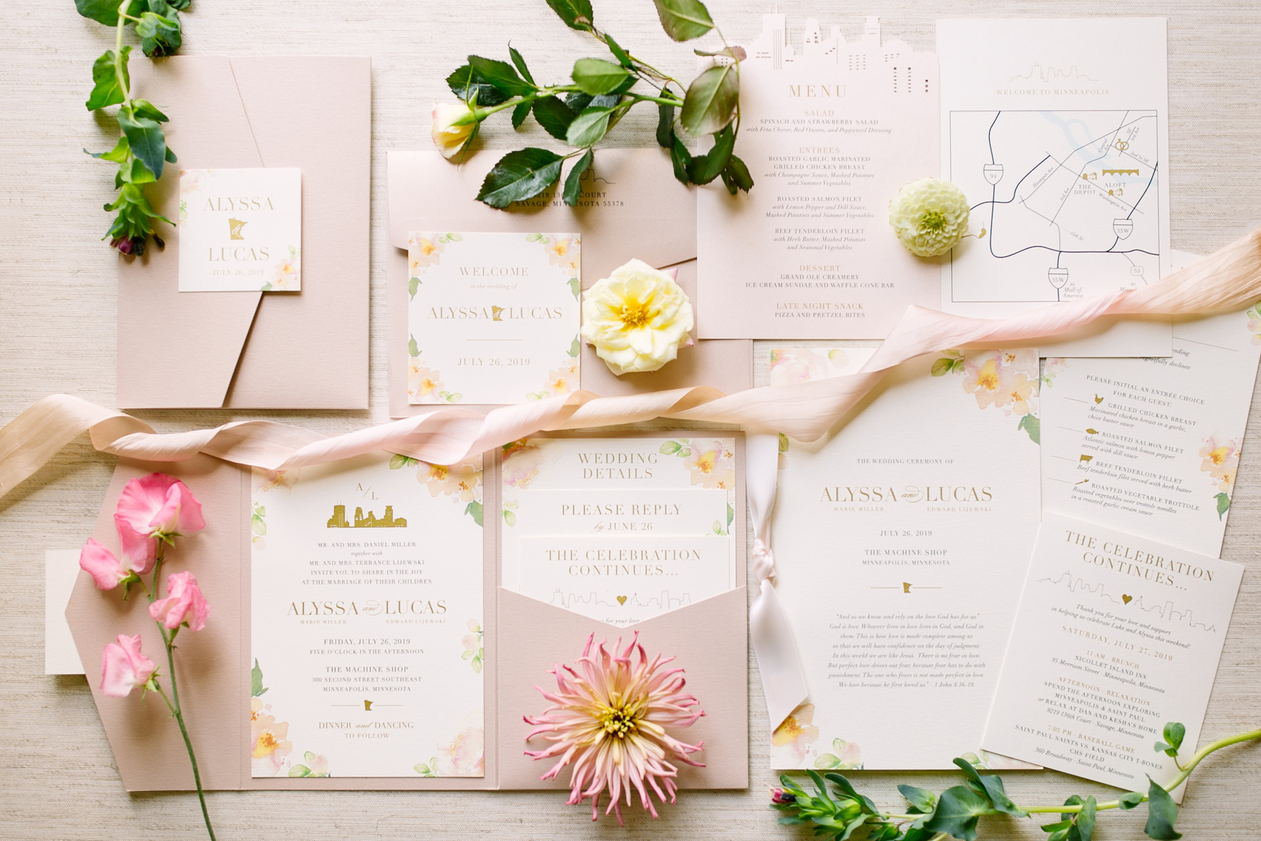 Blush Watercolor Pocketfold Invitation