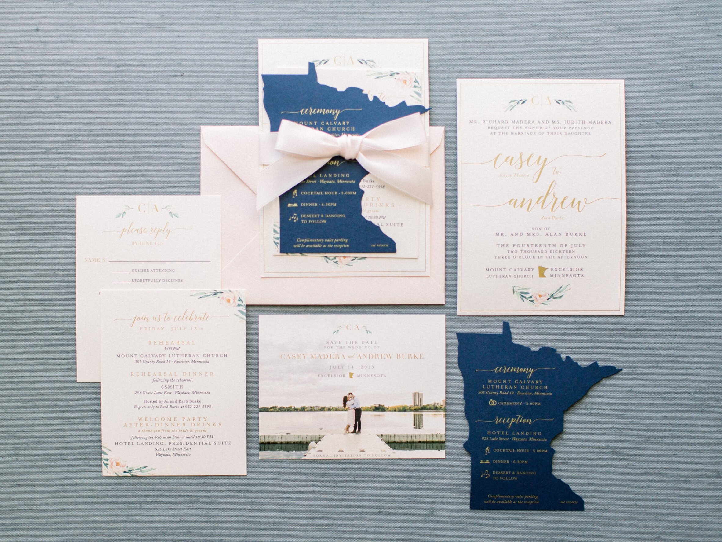 Navy and Gold Minnesota Wedding Invitations