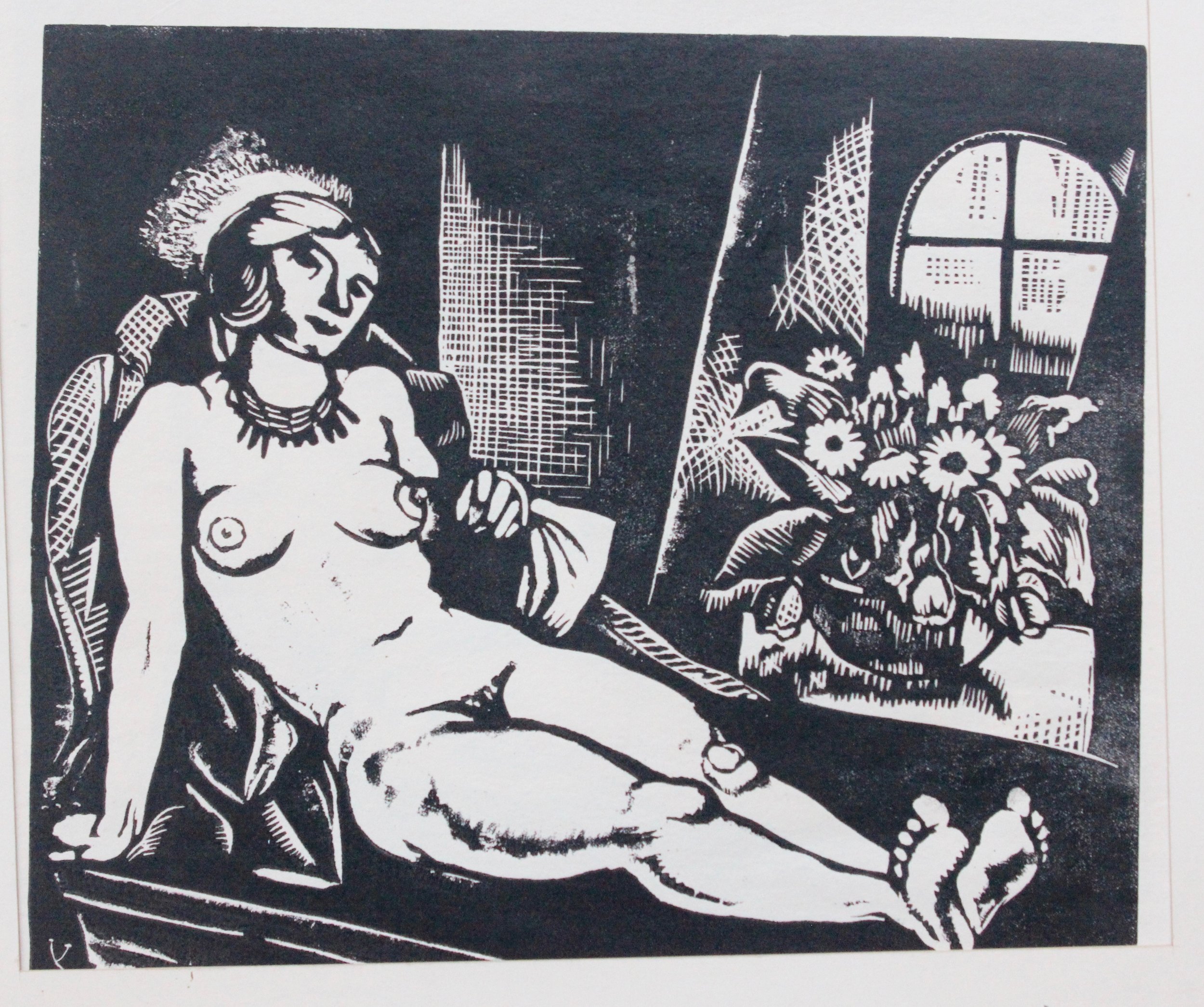 Arthur R. Young, Untitled (nude reclining on divan with flowers)