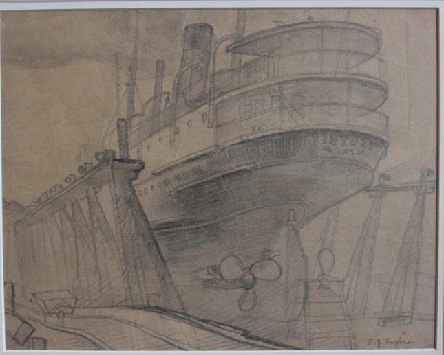 E.J Hughes, Vancouver Ferry in Dry Dock, 1938