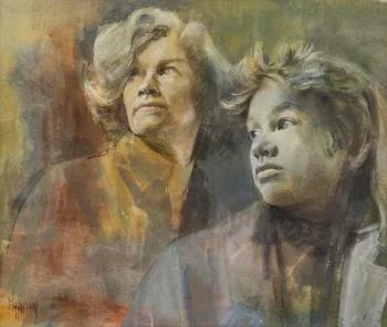 Nita Forrest and Farlie, oil on canvas by Myfanwy Pavelic