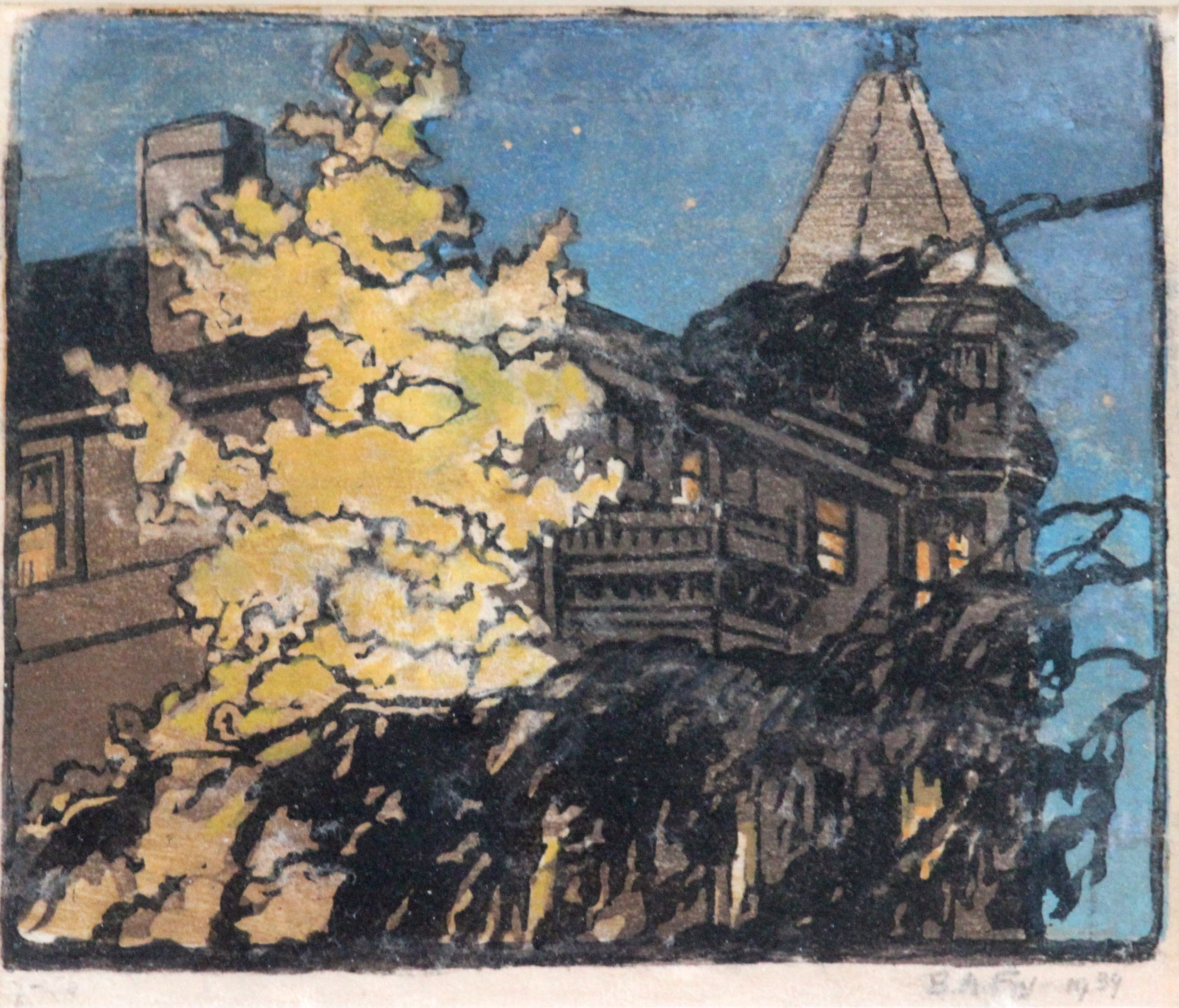 Bessie Adelaide Fry, Tree & Old House with Turret, 1939