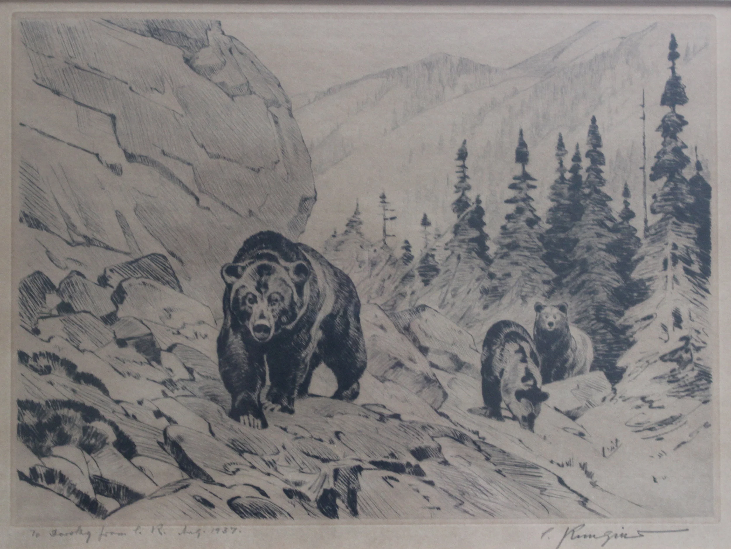 Carl Rungius, Mama Bear and Two Cubs, 1937