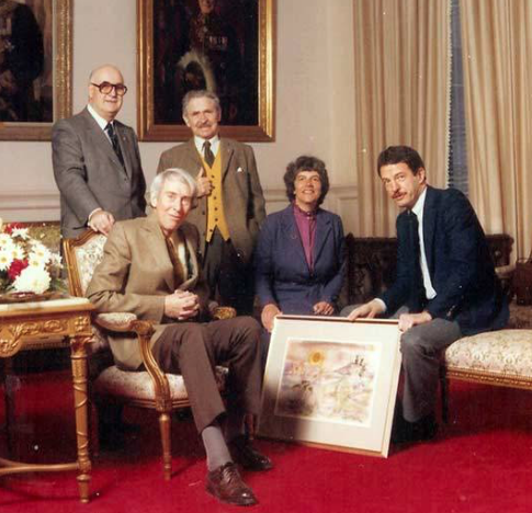 Julius Griffith (seated left), 1985 Diamond Jubilee committee , Society of Painters in Watercolour Photo: Anthony (Tony) J. Batten