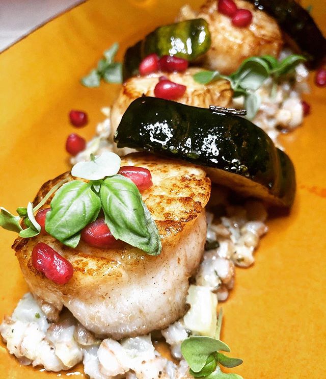 I MARCHed my way into April, eating and drinking at some of my new favorite spots in the city. New blog post is ready, link in bio! 📷: Risotto con Scallops with heirloom tomatoes, fried garlic, oregano and pomegranate. .
.
.
.
.
.
.
.
#chipescetaria