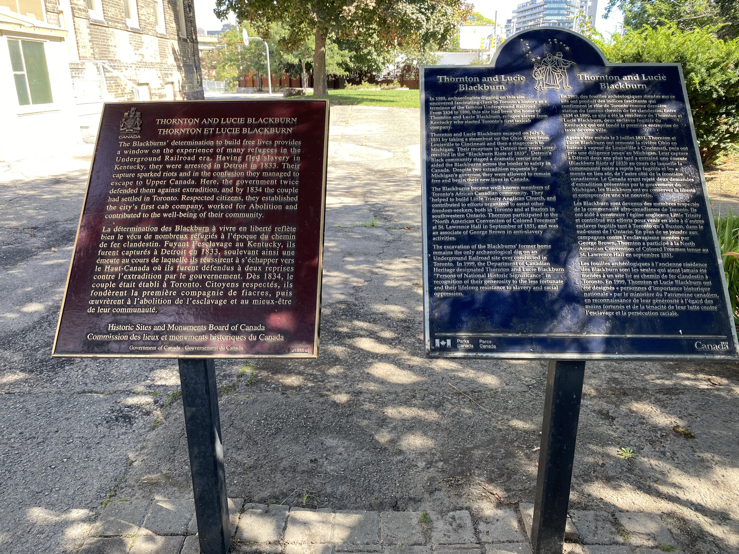  Plaques from the site of Thornton and Lucie’s home, photo by Anne Zbitnew 