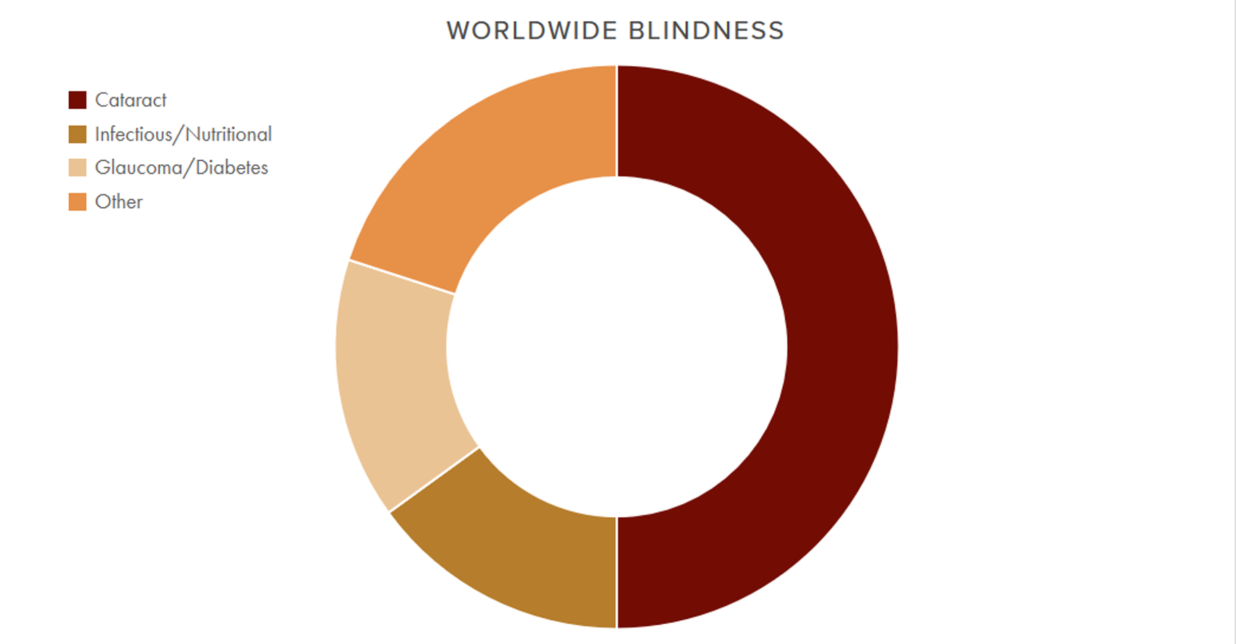   About half of all blindness is due to cataract – a clouding of the eye lens.  