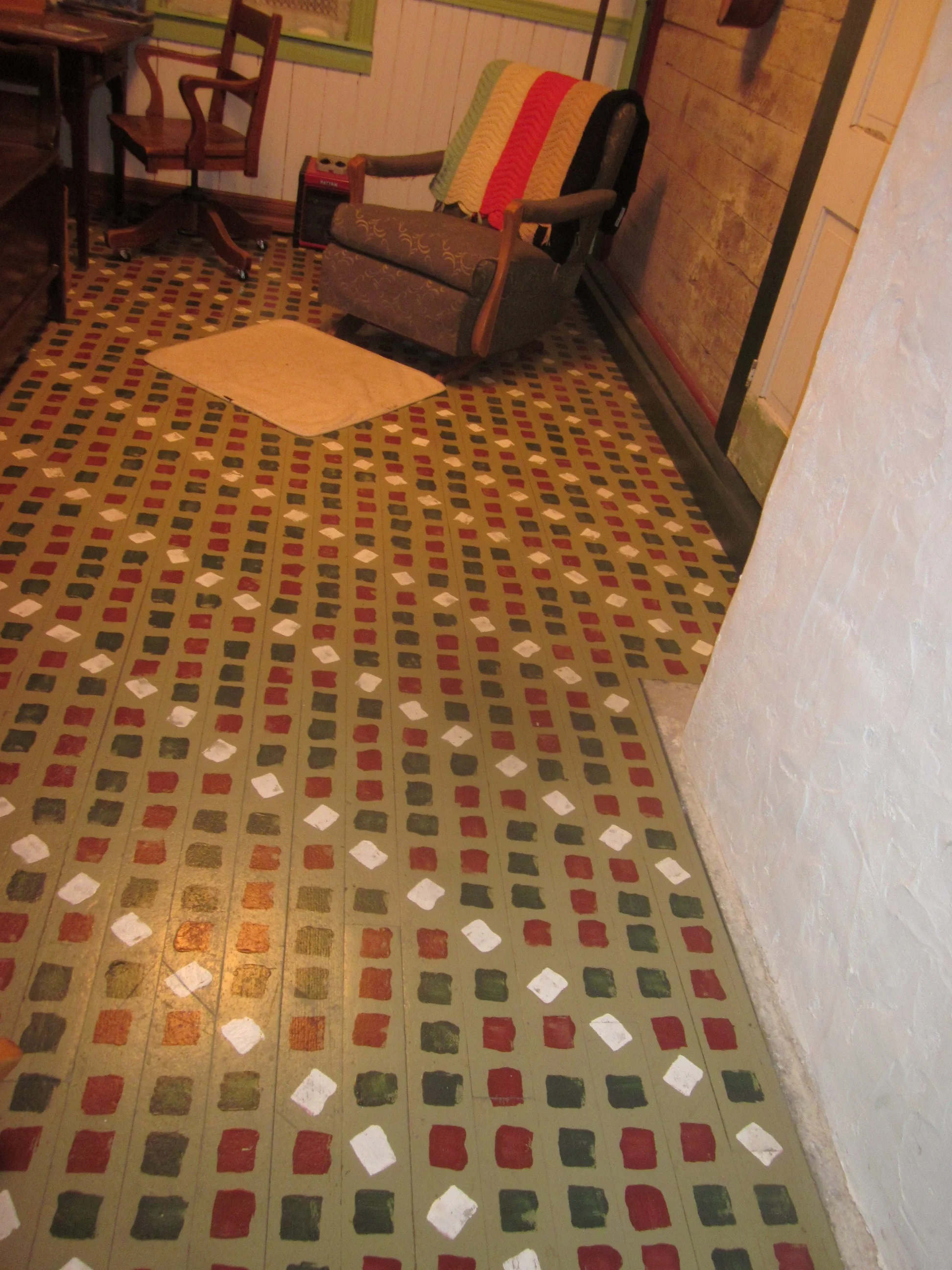  Restored original floor , third pattern in Herdsman House, Neubergthal, MB.&nbsp;    