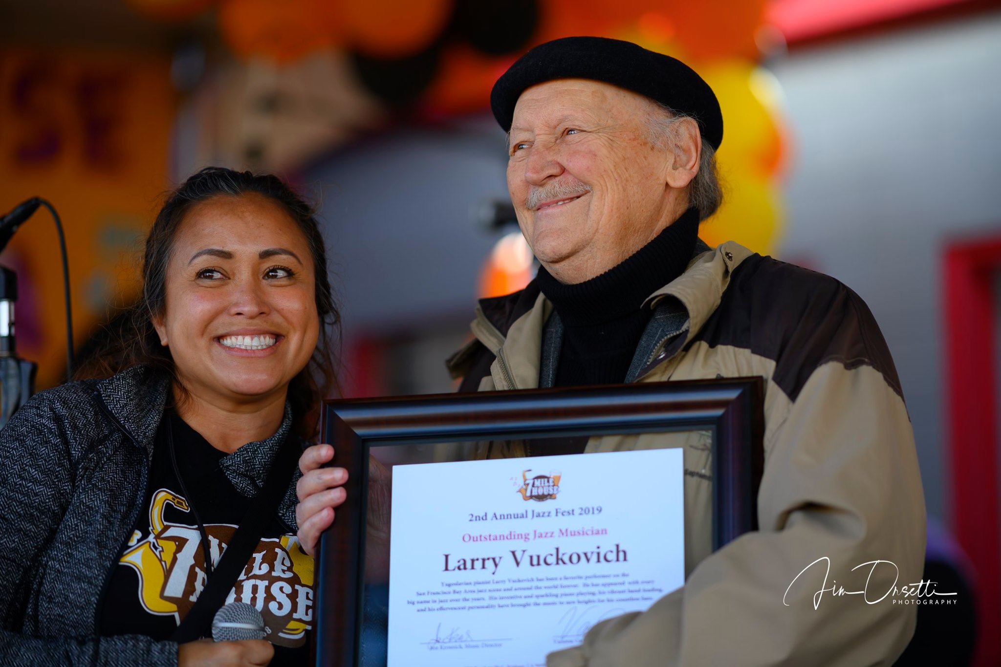 Vanessa Garcia, Owner 7 Mile House, & Larry Vucovich at the 2nd Annual 7 Mile House Jazz Fest 2019