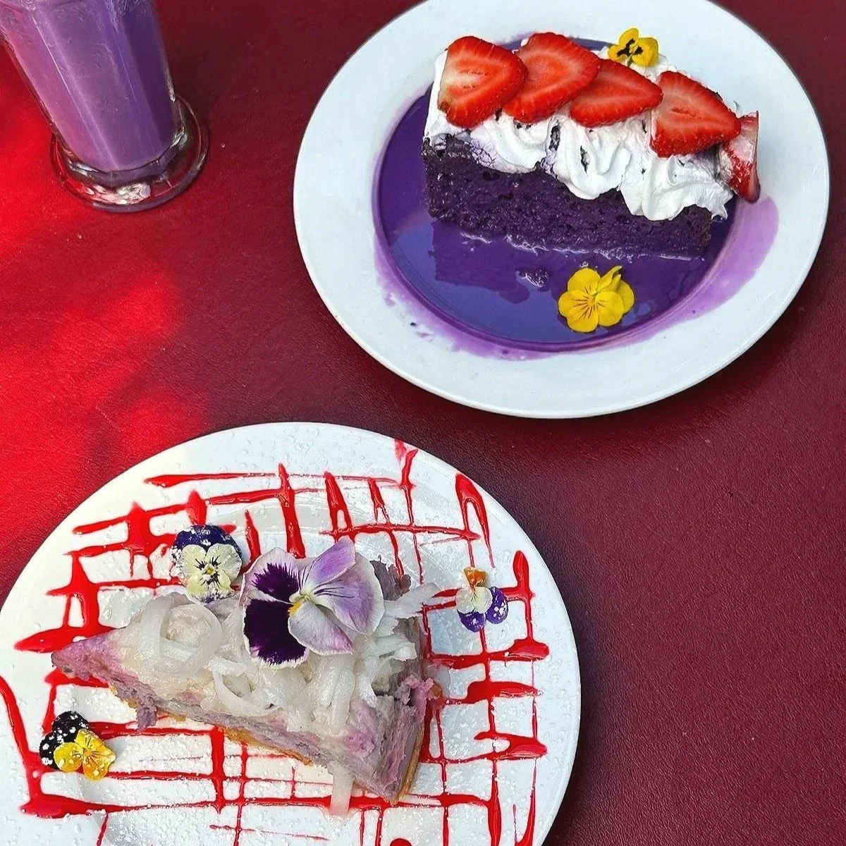 Ube Tres Leches (Top) &amp; Mom Cleo's Ube Cheesecake (Bottom)