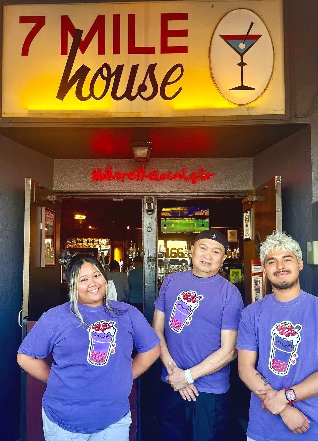 May May, Pepa, and Andrew looking fantastic in our Ube-B-Boba Shirts!