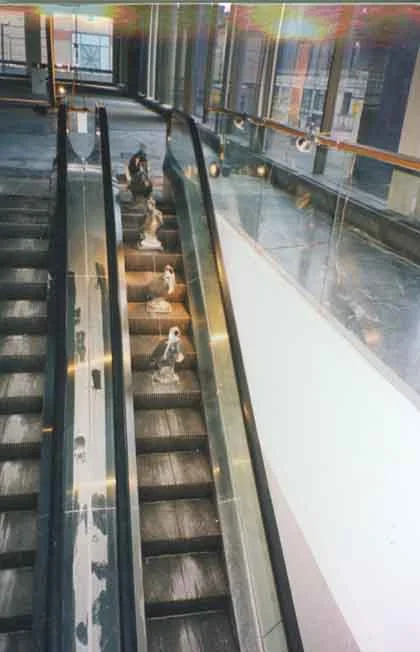 The Escalator down, Bank of Montreal building, Hamilton, Ont.