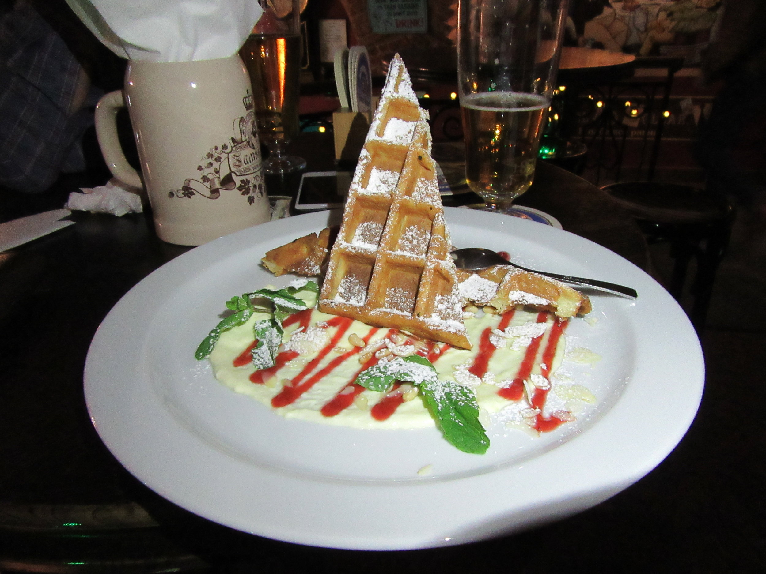 Enjoying a Belgian waffle in Belarus - served up by Gastropub Gambrinus.
