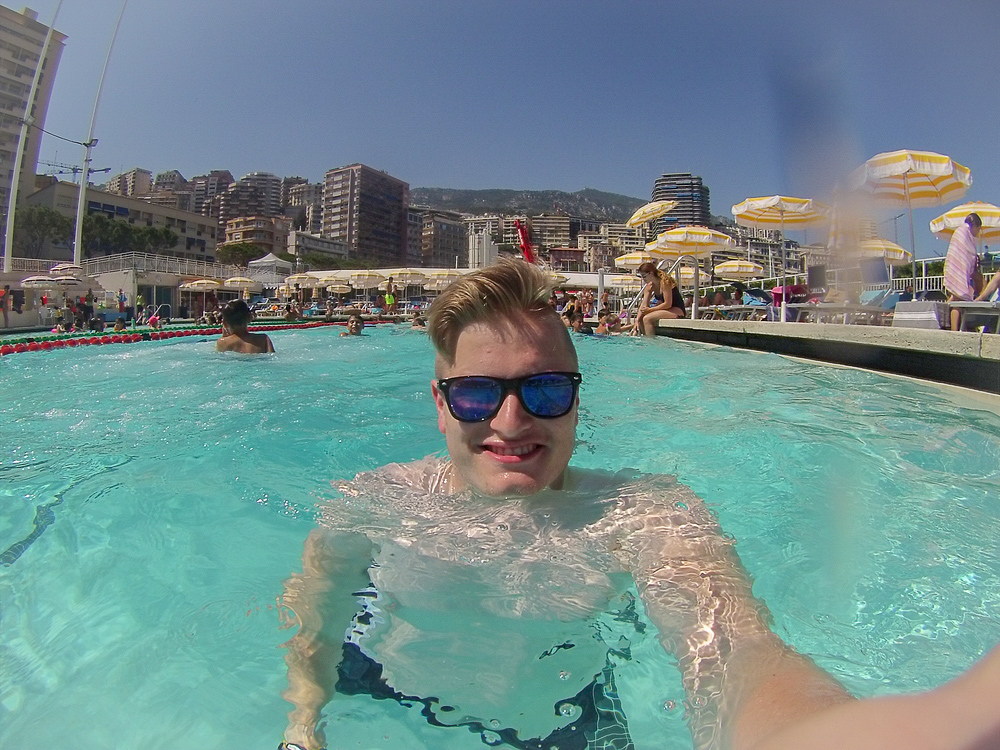 Enjoying a swim at the Rainier III Nautical Stadium.