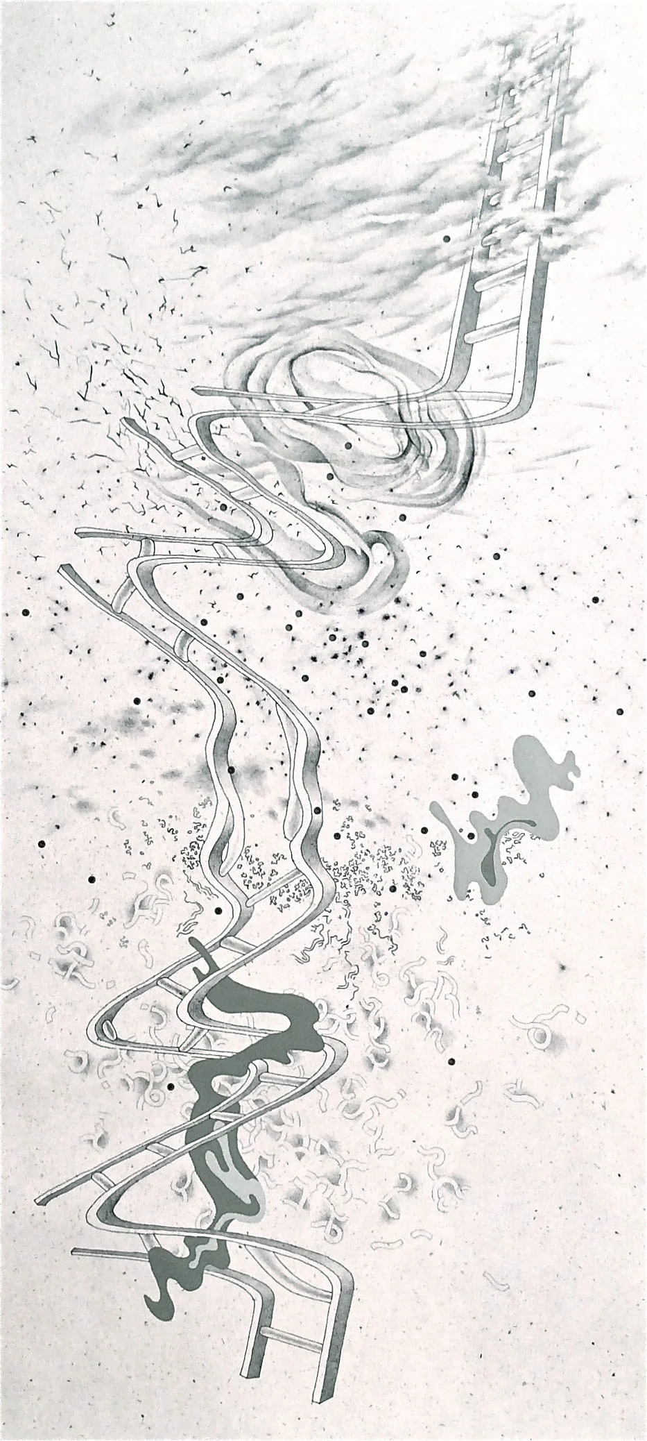 A Troubled Life (2005) mixed media on handmade paper 48" H x 22" W