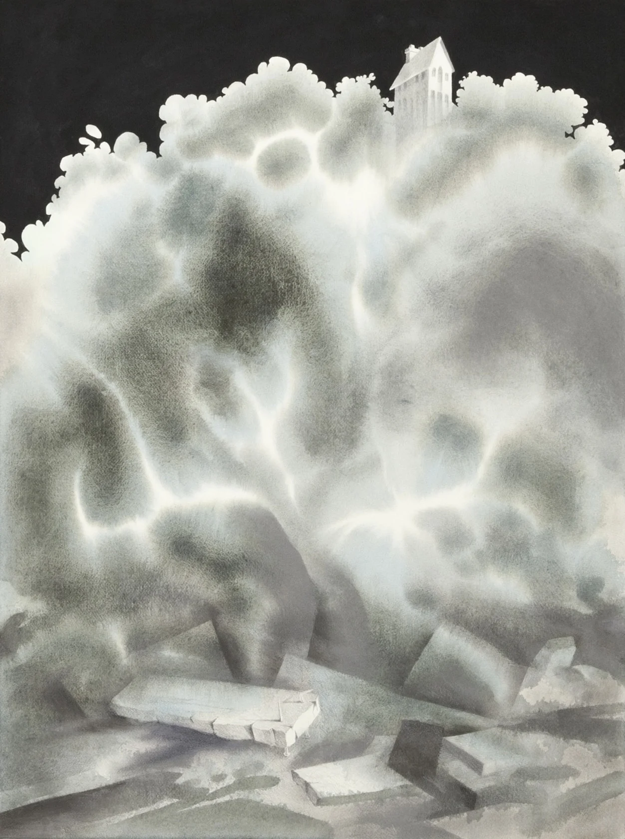 Uncertain Footing (2012) watercolor, graphite, acrylic 30" H x 23" W