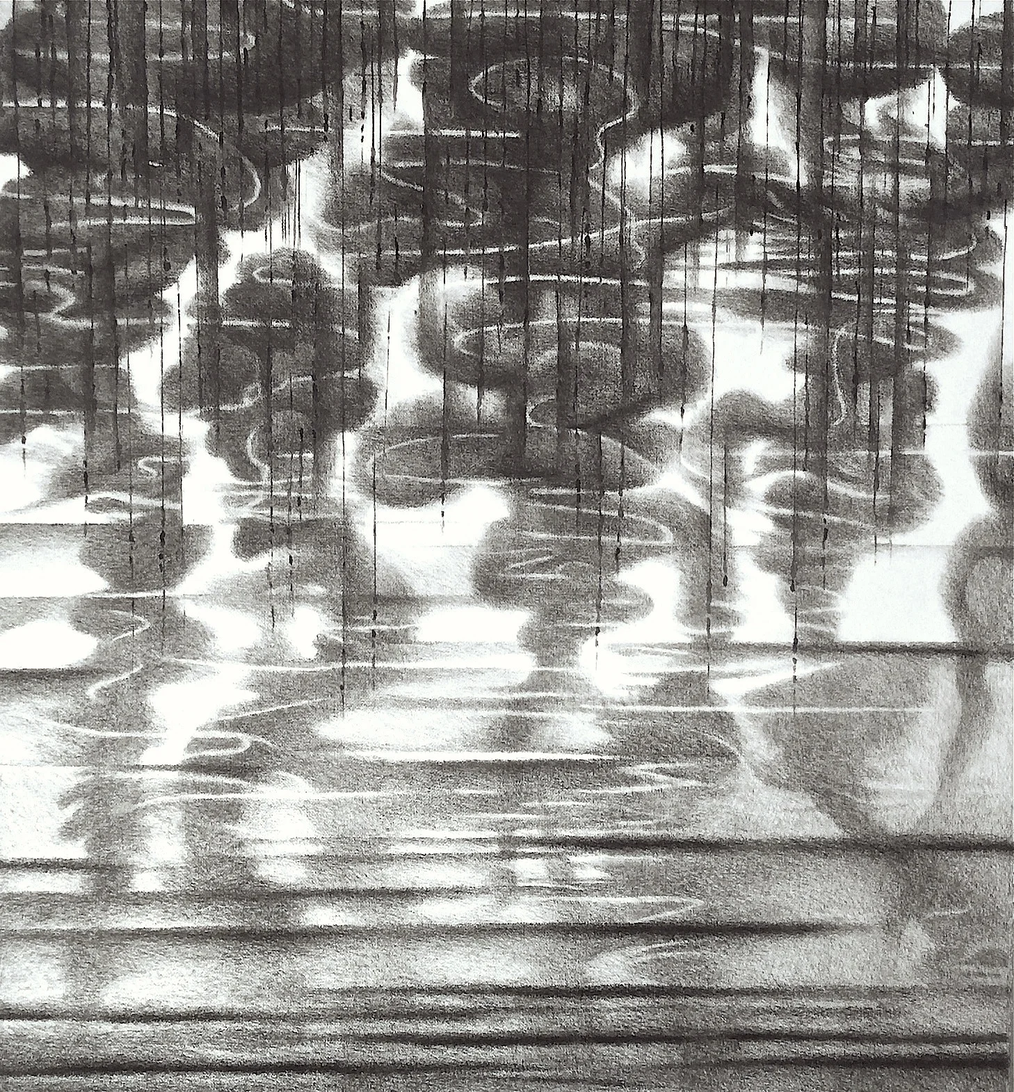 Fracking - Gaseous Pooling (2015) charcoal, india ink 48" H x 44 1/2" W