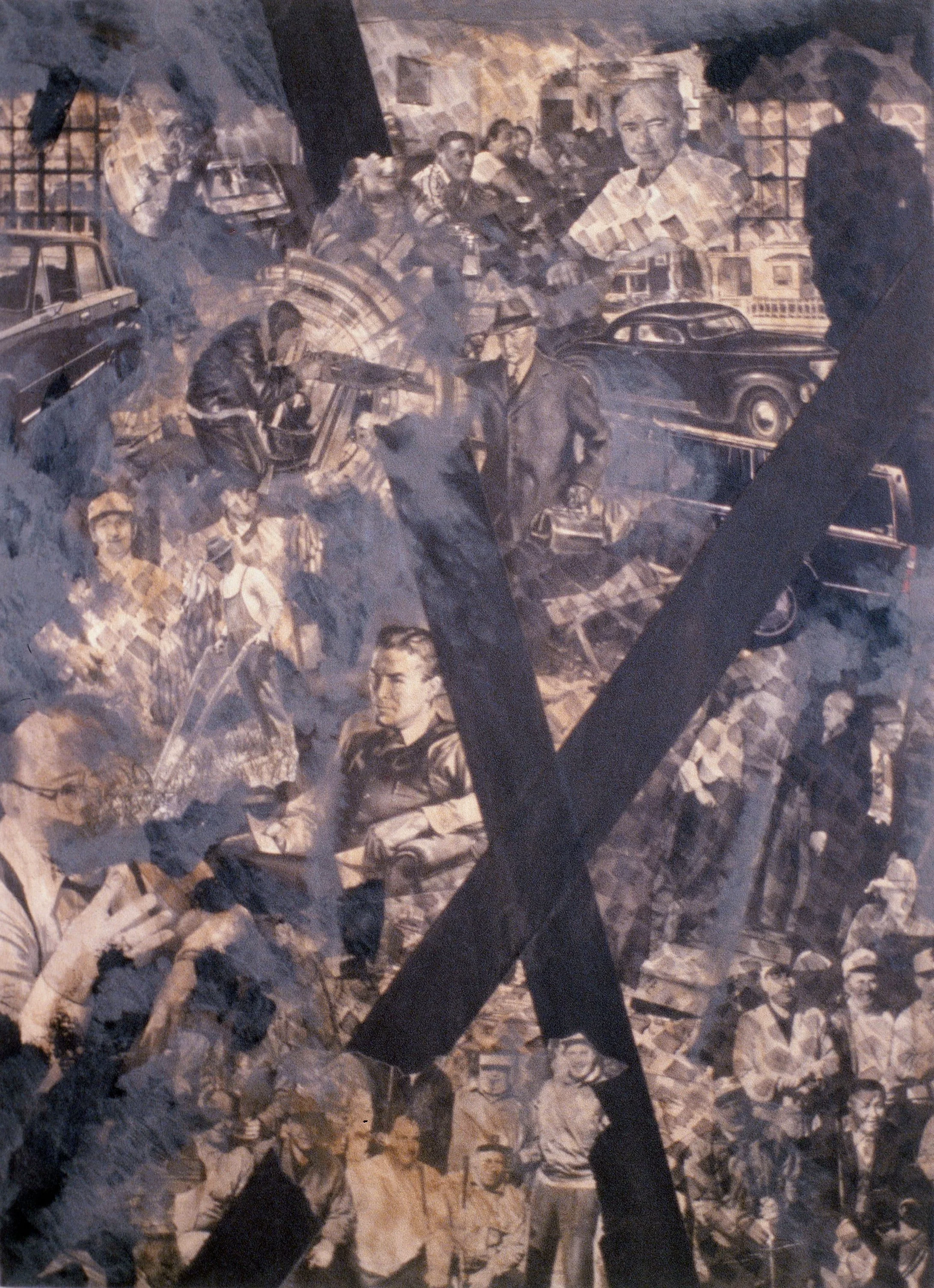 Father Images (1986) acrylic collage 36" H x 24" W