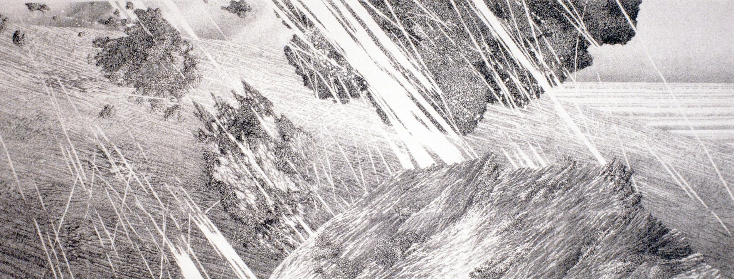 Volcanic Phenomena: Bombing (1989) xerox printed drawing 35" H x 91" W